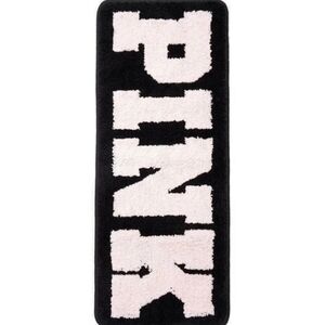 ew VS Pink Black Furry Bath Matt / Rug